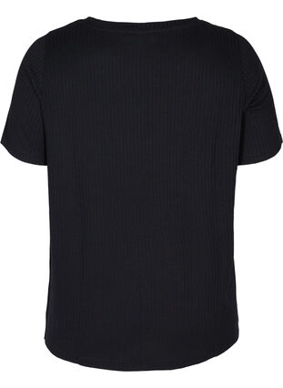 Enfärgad ribbad t-shirt med korta ärmar, Black, Packshot image number 1