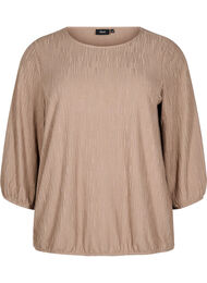 Blus med struktur och 3/4-ärmar, Brun