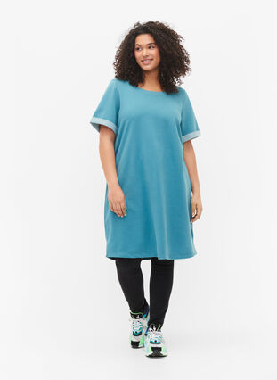 Sweatshirtklänning med korta ärmar och slits, Brittany Blue, Model image number 2