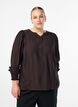 Viskosblus med smock och rynkade detaljer, Brun, Model image number 0