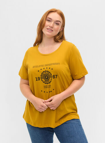 Kortärmad t-shirt i bomull med print, Harvest Gold, Model image number 0