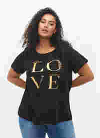 Kortärmad t-shirt i bomull med tryck , Black Love, Model