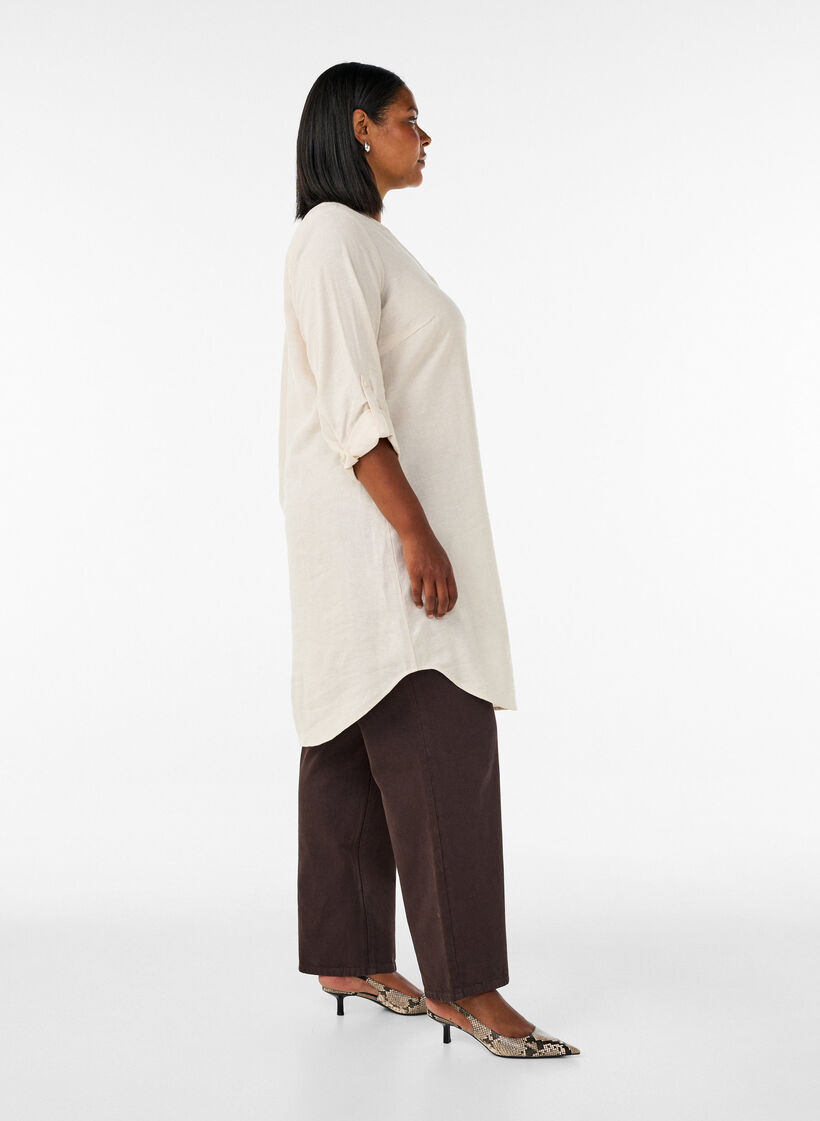 L&aring;ng skjorta i linne och viskos, Beige, Model image number 3