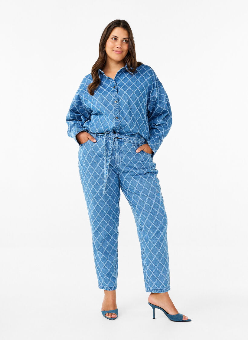 Croppad Mille jeans med destroy-mönster, Blue Denim, Model image number 0