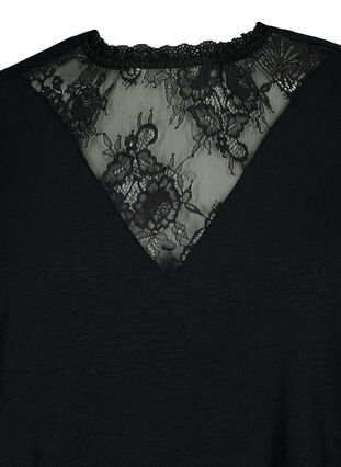 Långärmad blus med spetsdetaljer, Black, Packshot image number 2