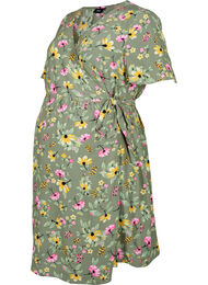 Gravidklänning i viskos och omlottmodell, Green Flower Print, Packshot