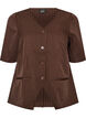 Kritstrecksrandig blus med strass och knappar, Brun, Packshot image number 0