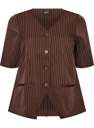 Kritstrecksrandig blus med strass och knappar, Brun