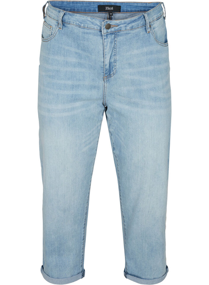 Croppade jeans med uppvikta ben och h&ouml;g midja, Bl&aring;, Packshot image number 0