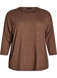 Jerseyblus med 3/4-&auml;rm, Brun