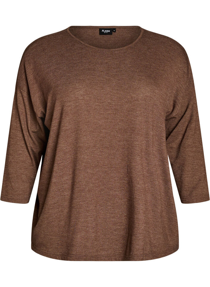 Jerseyblus med 3/4-&auml;rm, Brun, Packshot image number 0