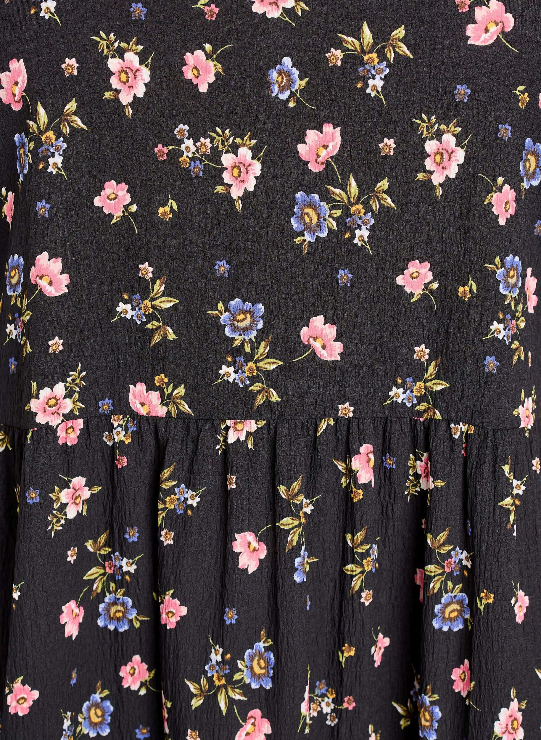 ZizziAnkell&aring;ng kl&auml;nning med korta &auml;rmar och volanger i etapper, Svart, Packshot image number 2