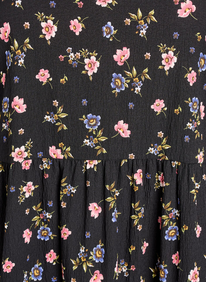 Ankell&aring;ng kl&auml;nning med korta &auml;rmar och volanger i etapper, Svart, Packshot image number 2