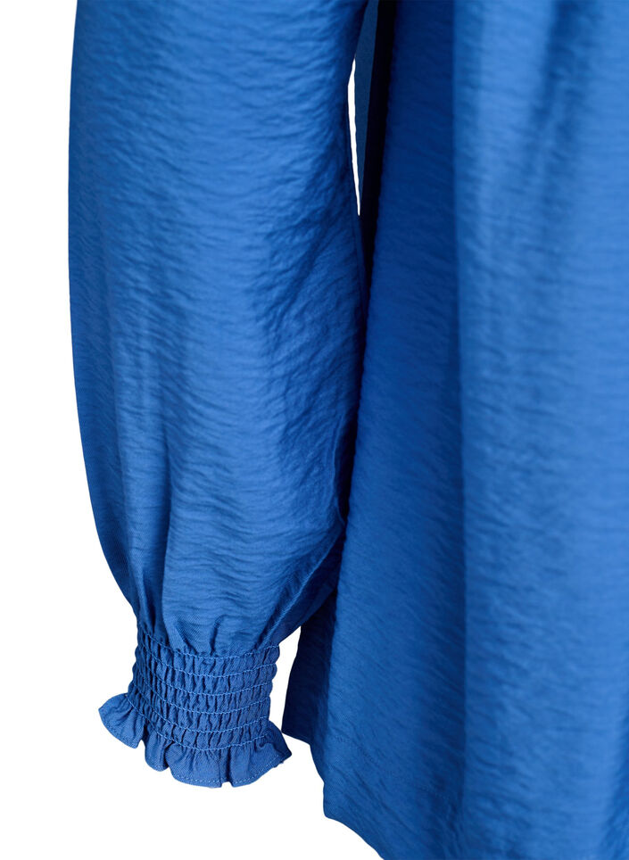 Viskosblus med smock och rynkade detaljer, Blå, Packshot image number 3