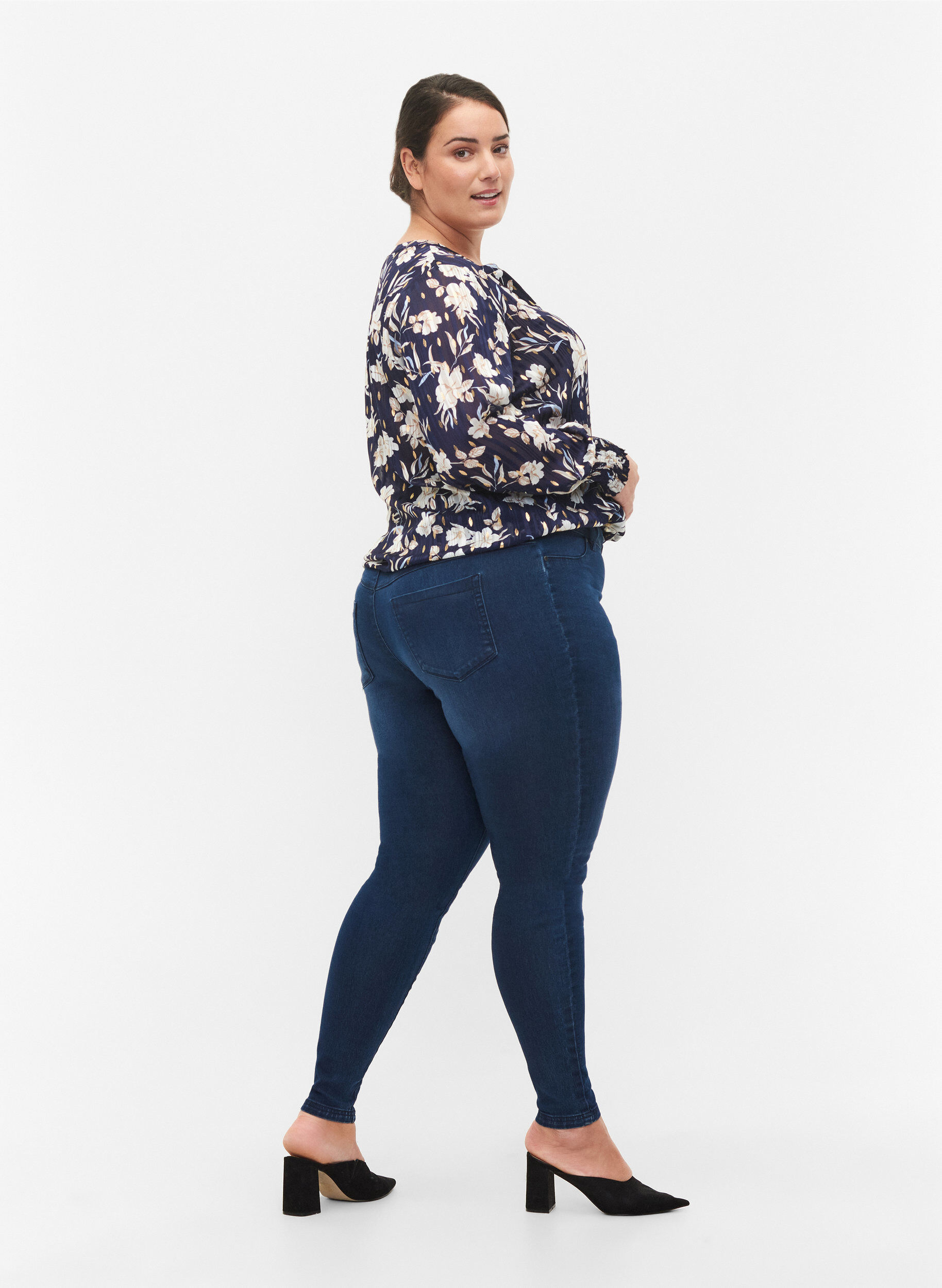 Zizzi Jeggings i bomullsmix, Dark blue denim, Model image number 1