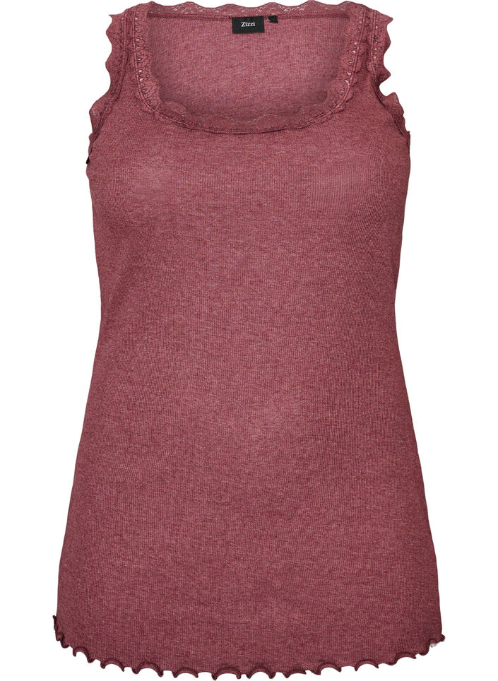 Ribbad topp med spetskant, R&ouml;d, Packshot image number 0