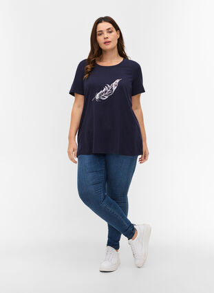 Kortärmad bomulls t-shirt med tryck, Night Sky w. silver , Model image number 2