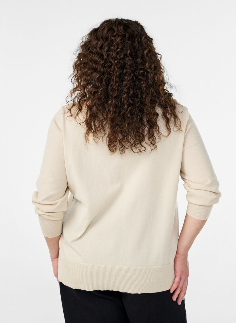 Finstickad kofta med rund halsringning, Beige, Model image number 2