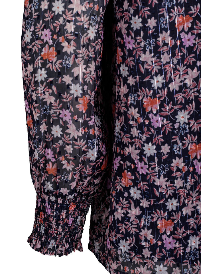 Blus med blomm&ouml;nster och glittertr&aring;d, Bl&aring;, Packshot image number 3