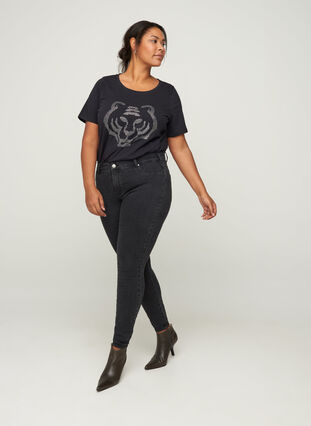 Bomulls t-shirt med nitar, Black , Model image number 2