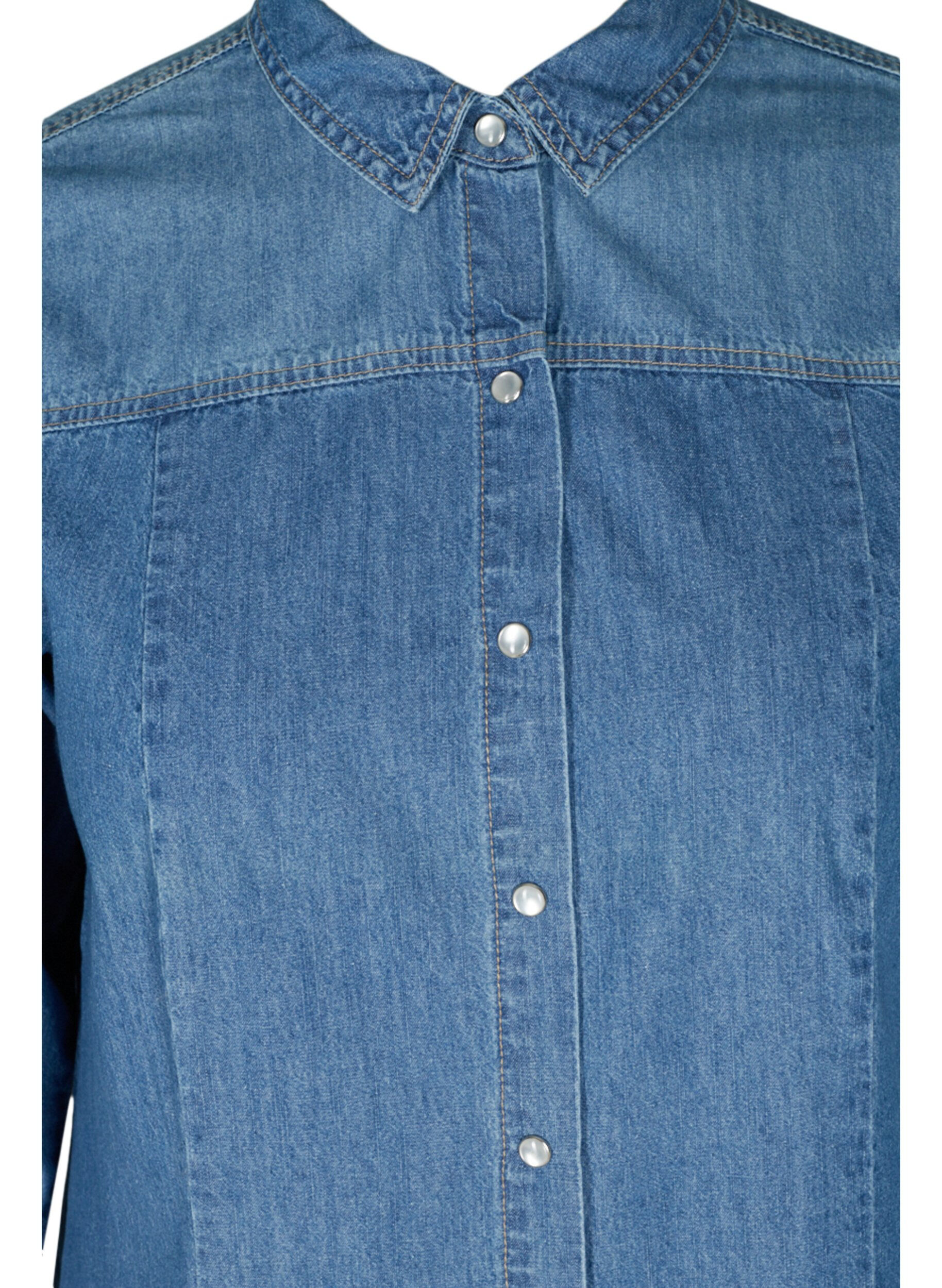 Zizzi L&aring;ng jeansskjorta i bomull, Blue denim, Packshot image number 2