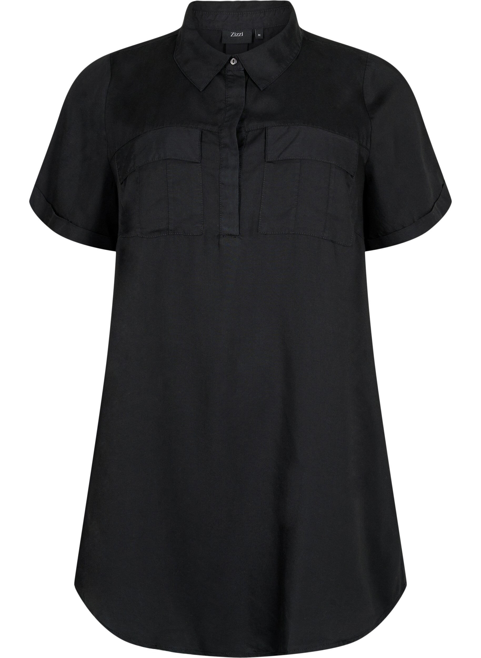 Zizzi Kort&auml;rmad tunika i lyocell (TENCEL&trade;), Black, Packshot image number 0