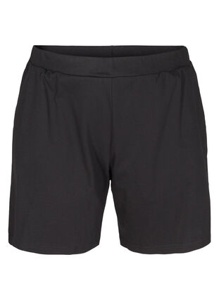 Lösa shorts i bomull med fickor, Black, Packshot image number 0