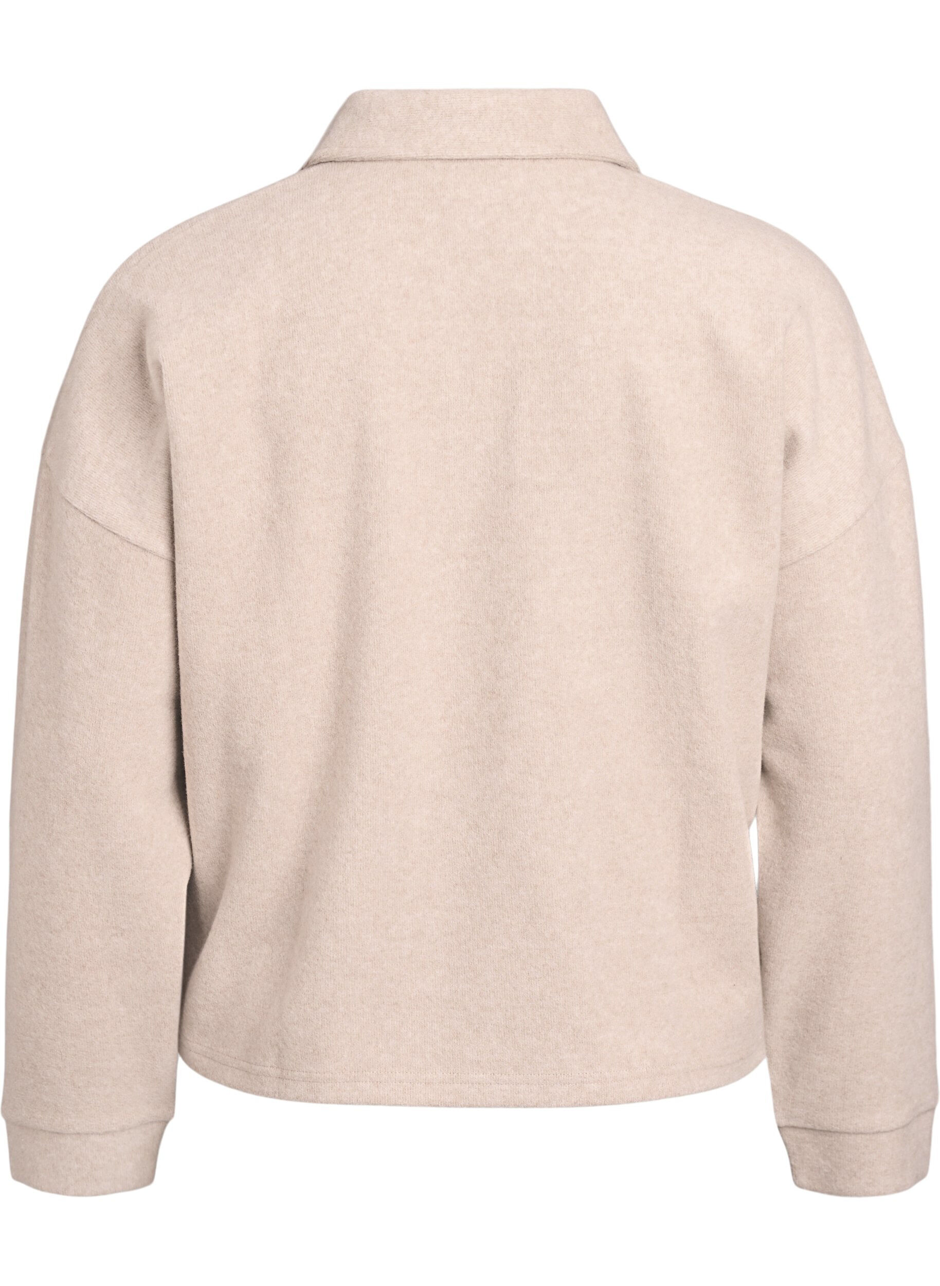 Zizzi Blus i jersey med krage och v-ringning, Beige, Packshot image number 1