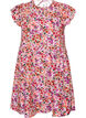Blommig kl&auml;nning i bomull med volanger och v-ringning, Rosa, Packshot image number 0