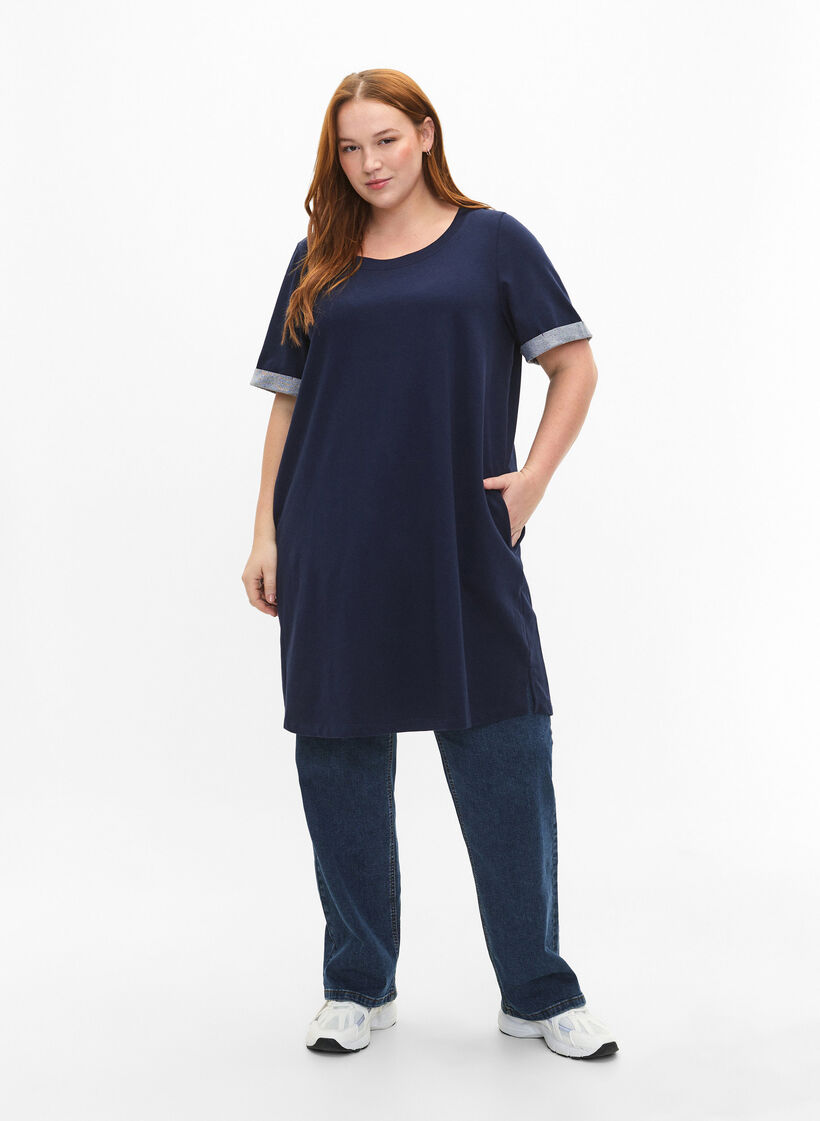 Kortärmad sweatshirtklänning med fickor, Black Iris, Model image number 2