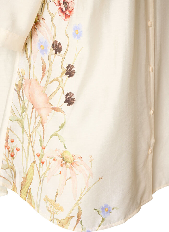 Skjortblus med armb&aring;gsl&aring;nga &auml;rmar och blommiga detaljer, Beige, Packshot