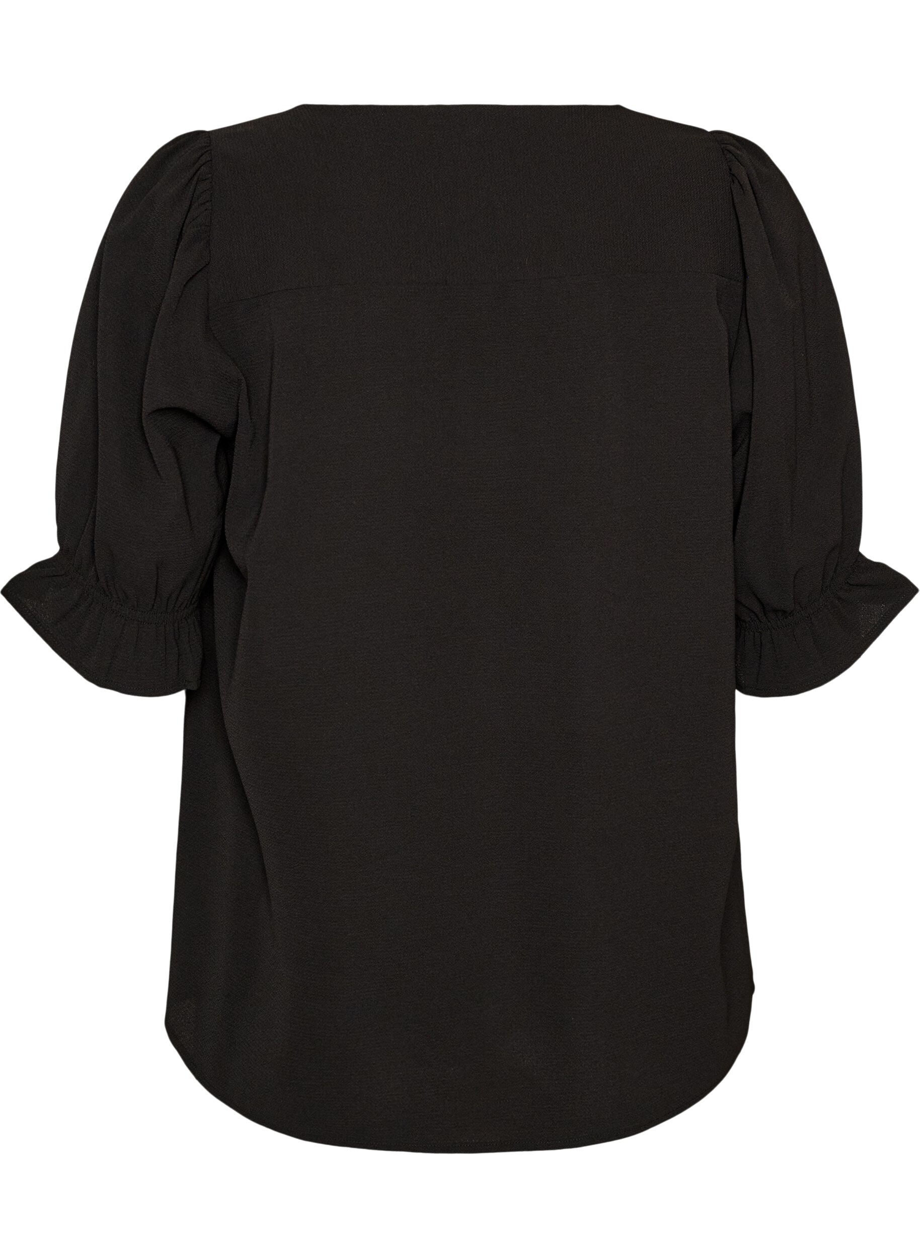 ZizziSkjortblus med halvl&aring;nga &auml;rmar, Svart, Packshot image number 1