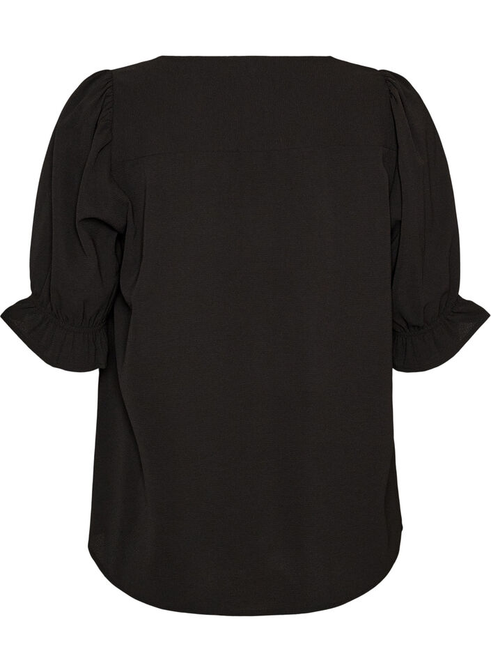 Skjortblus med halvl&aring;nga &auml;rmar, Svart, Packshot image number 1