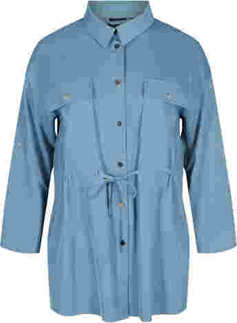 Långärmad skjortjacka med bröstfickor och knytning i midjan
