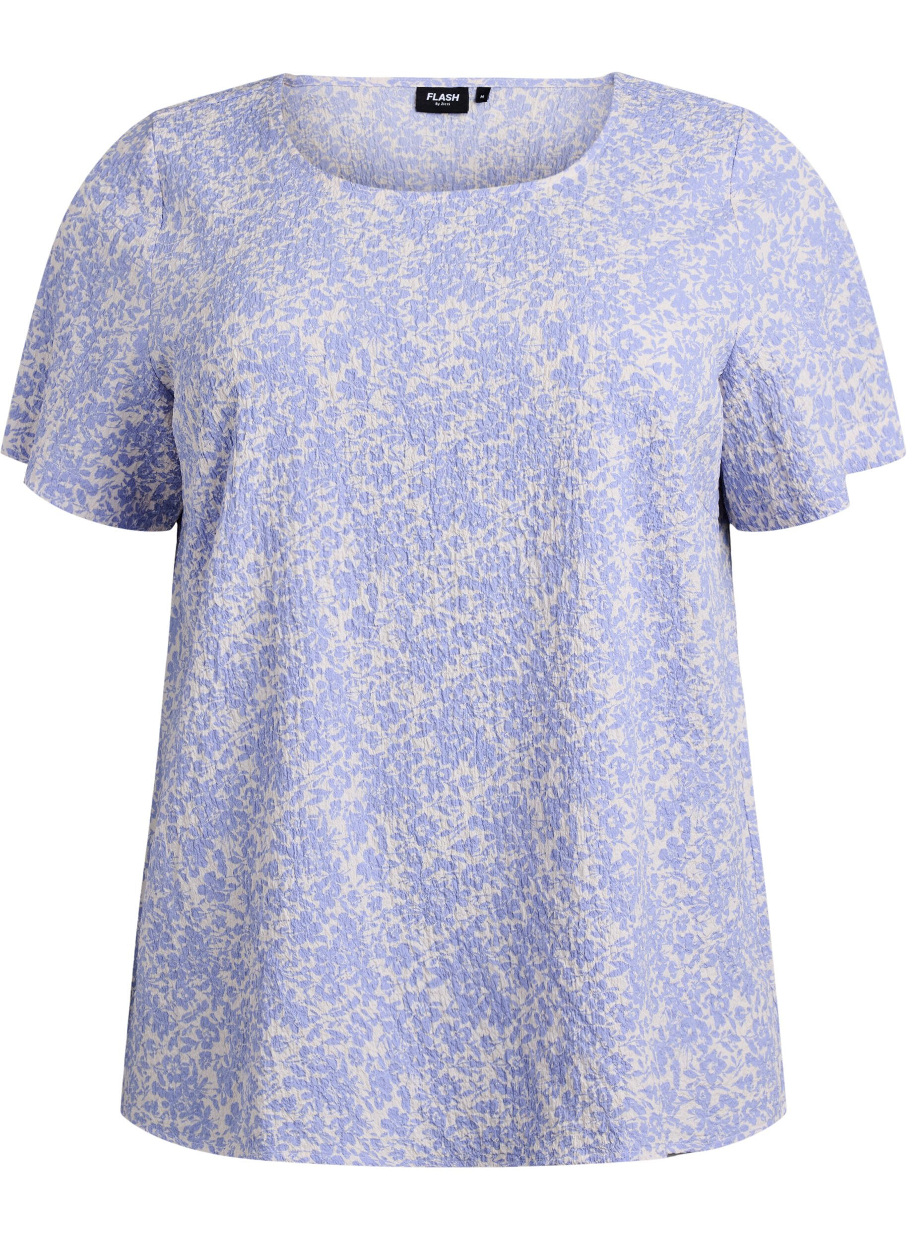 ZizziKort&auml;rmad blus med struktur, Bl&aring;, Packshot image number 0