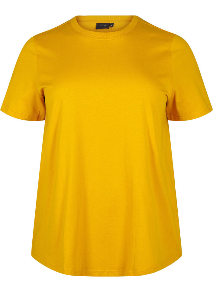 Enkel t-shirt i bomull med rund halsringning, Gul, Packshot image number 0
