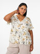 Blus i linne och viskos med v-ringning och kn&auml;ppning, Vit, Model image number 0