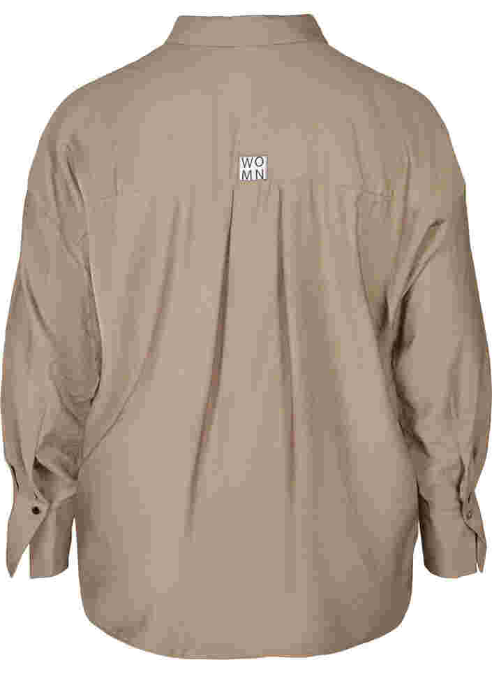 Enfärgad viskosskjorta med långa ärmar, Timber Wolf, Packshot image number 1