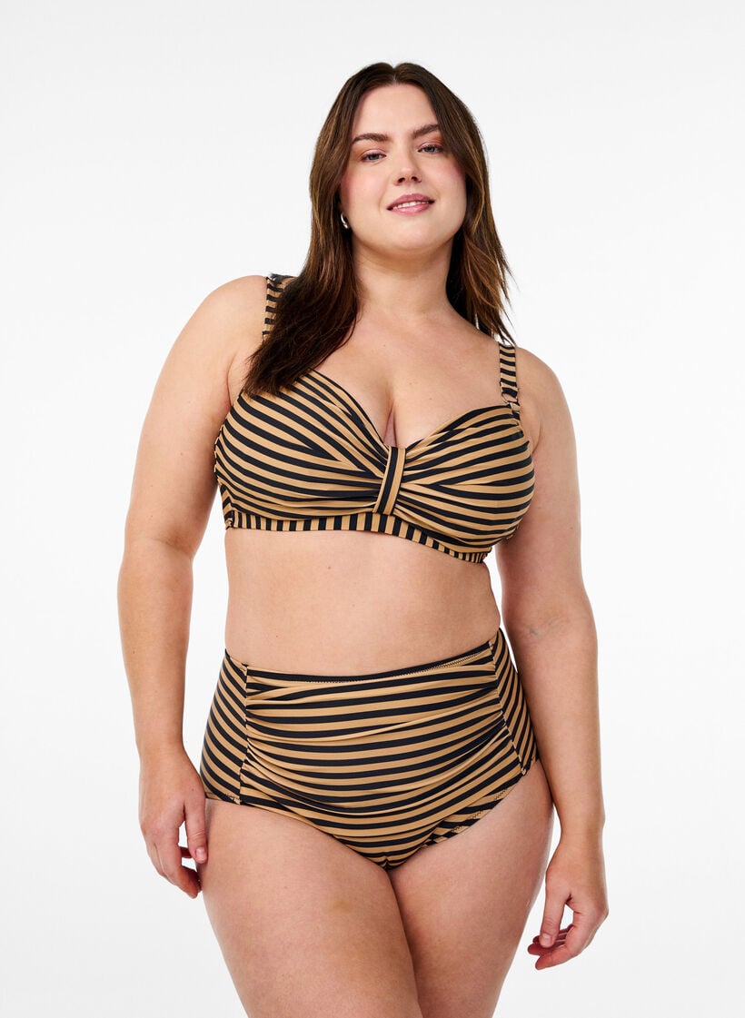 Bikinitrosa med h&ouml;g midja och m&ouml;nster, Brun, Model image number 0