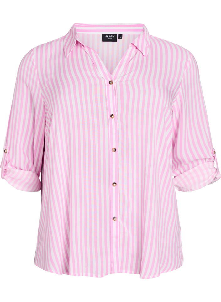 FLASH - Randig skjorta med upprullade ärmar, Rosa, Packshot image number 0