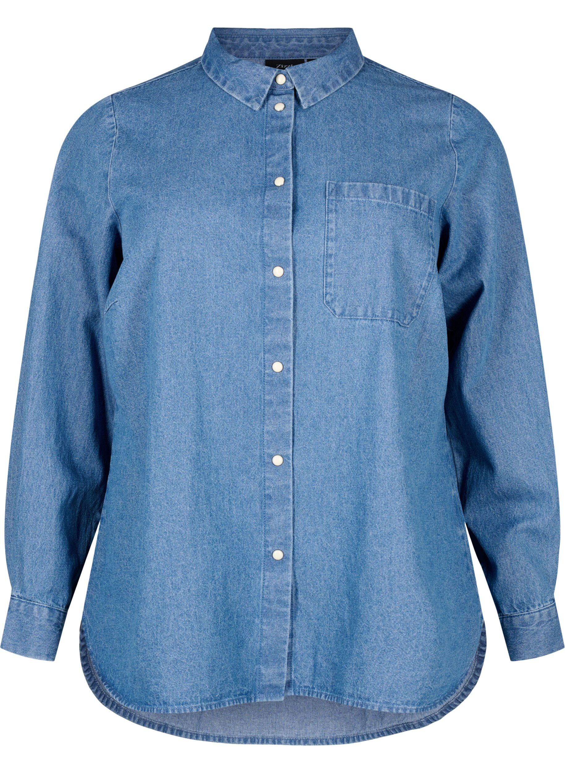 ZizziL&aring;ng&auml;rmad jeansskjorta med br&ouml;stficka, Light Blue Denim, Packshot image number 0
