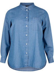 Blommig denimskjorta med bröstficka, Light Blue Denim