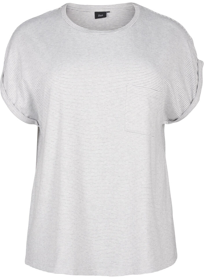 Randig nattlinne med korta ärmar, Grå, Packshot image number 0