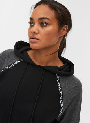 Sweatshirt med huva och ficka, Black, Model image number 2