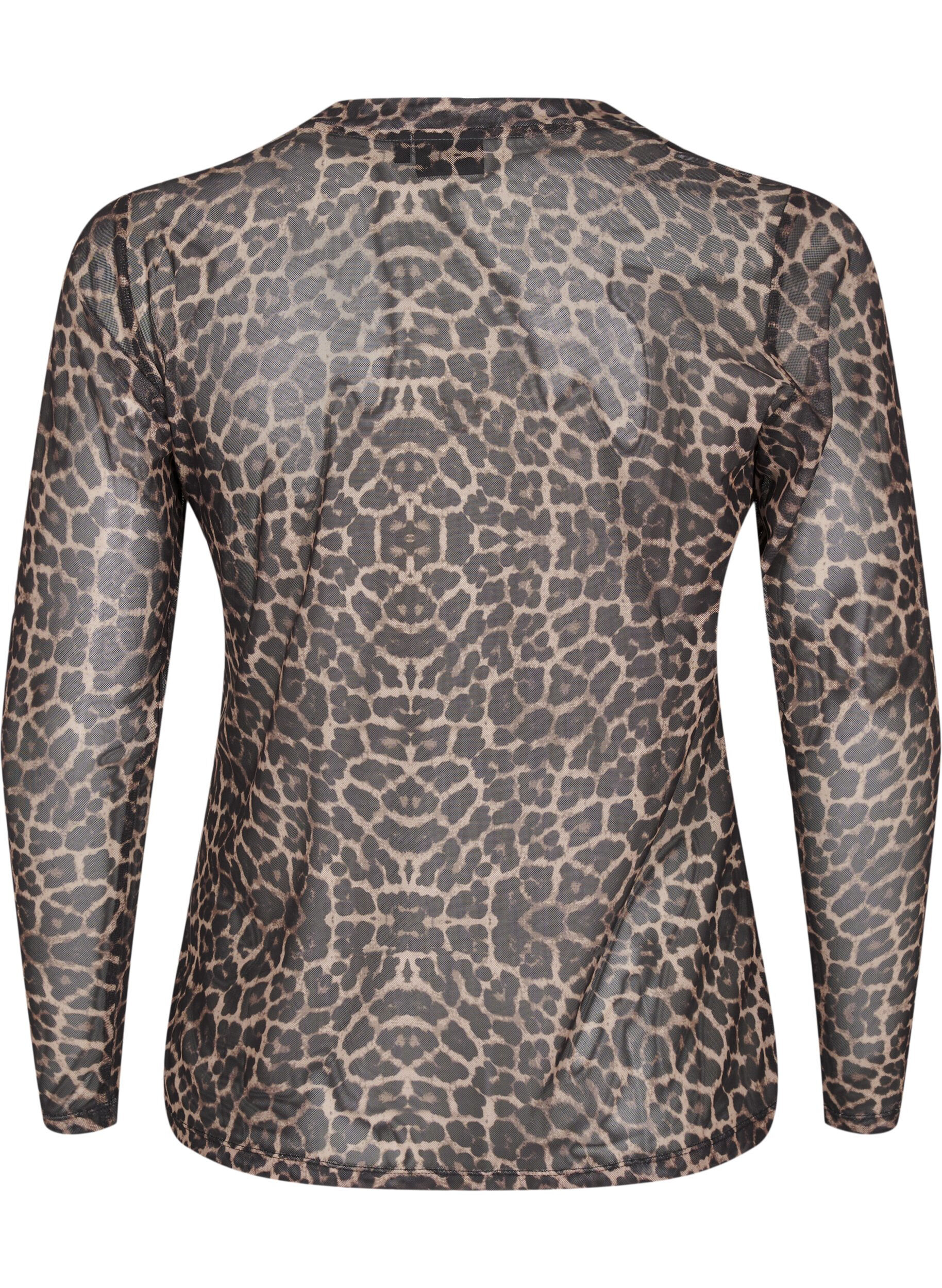 Zizzi Meshblus med leopardm&ouml;nster, Brun, Packshot image number 1