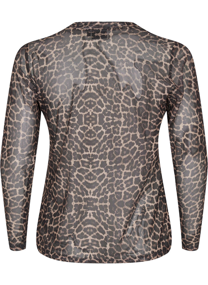 Meshblus med leopardmönster, Brun, Packshot image number 1