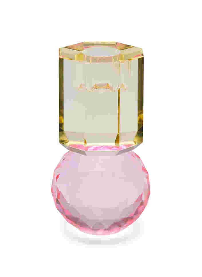 Ljusstake i kristallglas, Lysegul/Pink, Packshot