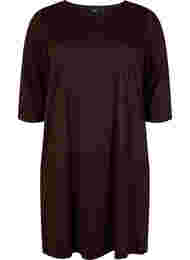 Klänning i enfärgad färg med v-hals och 3/4-ärmar, Coffee Bean