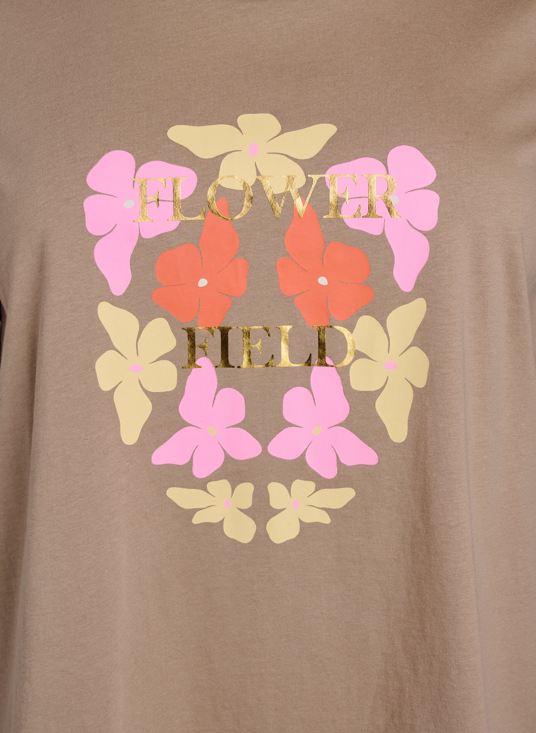 Zizzi T-shirt med blommigt tryck, Beige, Packshot image number 2