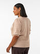 Kort&auml;rmad stickad blus med pointellem&ouml;nster, Beige, Model image number 2